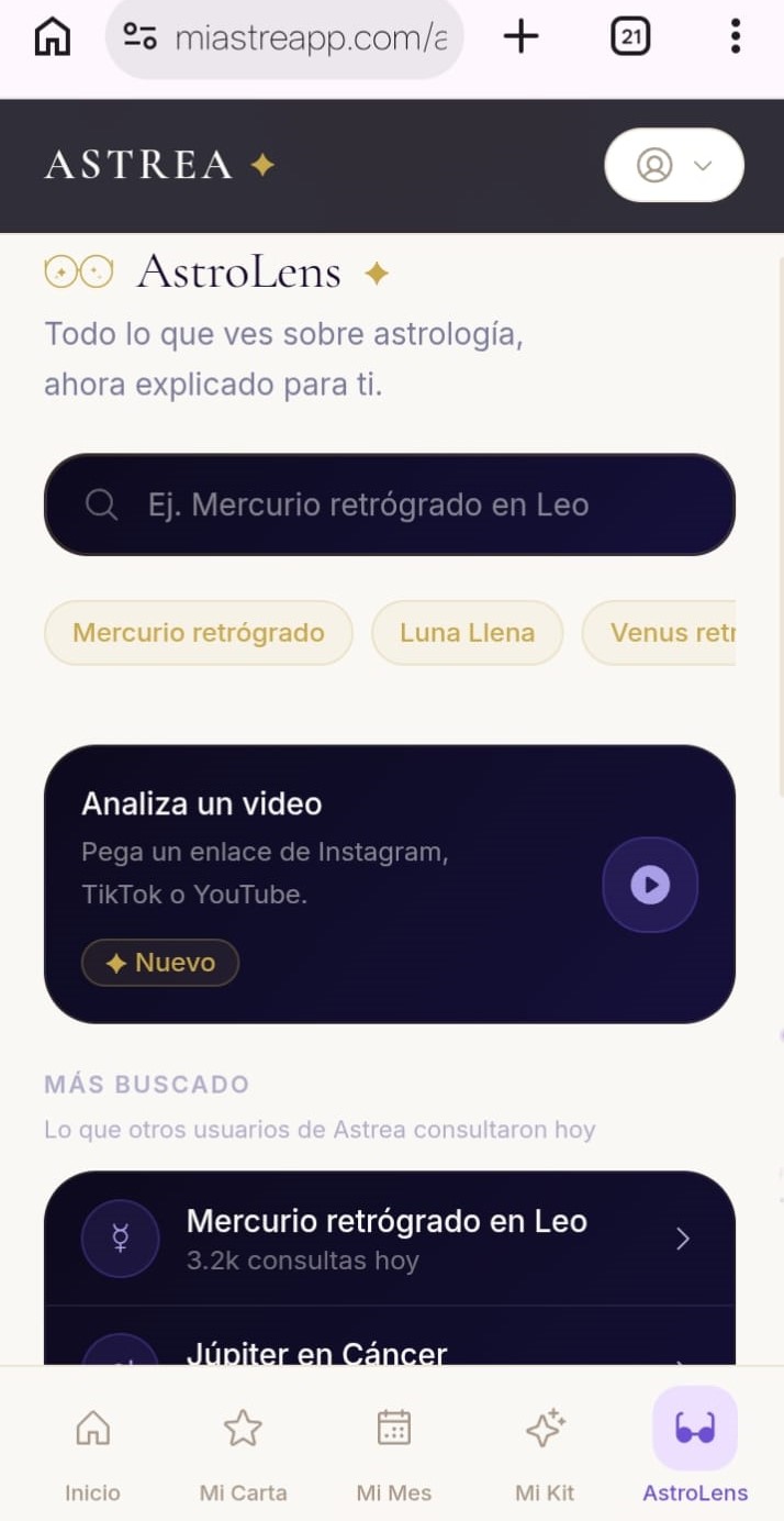 Pantalla AstroLens de ASTREA