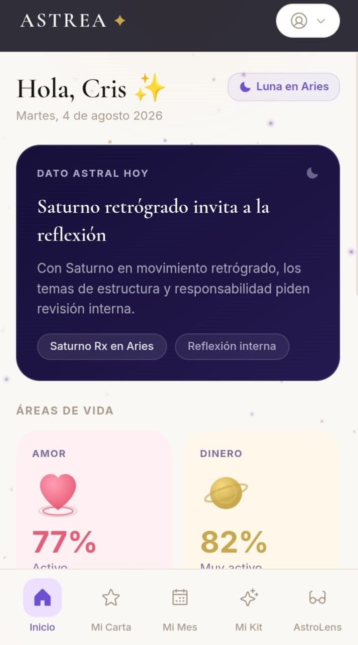 Pantalla de inicio de la app ASTREA
