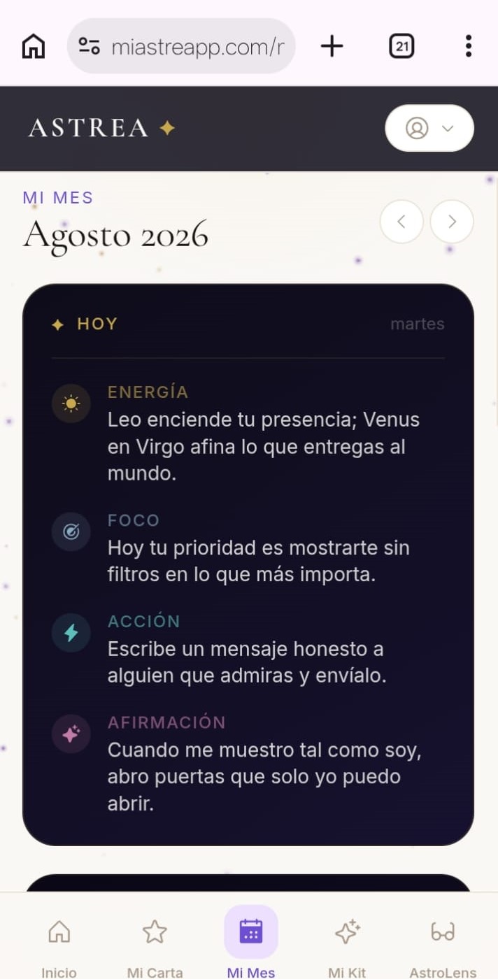 Pantalla Mi Mes de ASTREA